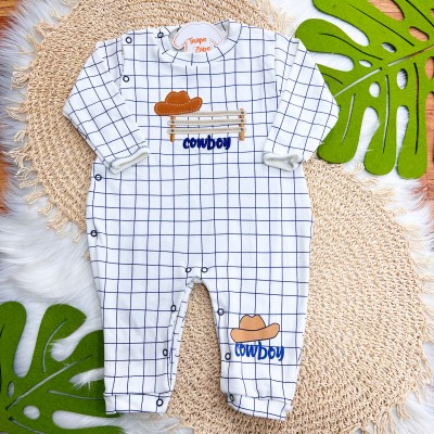Macacão Malha Trape Zape - Cowboy - Marinho e Off White